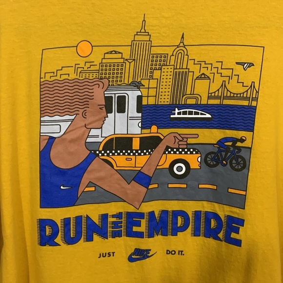 Nike “Run the Empire” New York City Yellow Screen Print Tee size XL - Picture 1 of 11